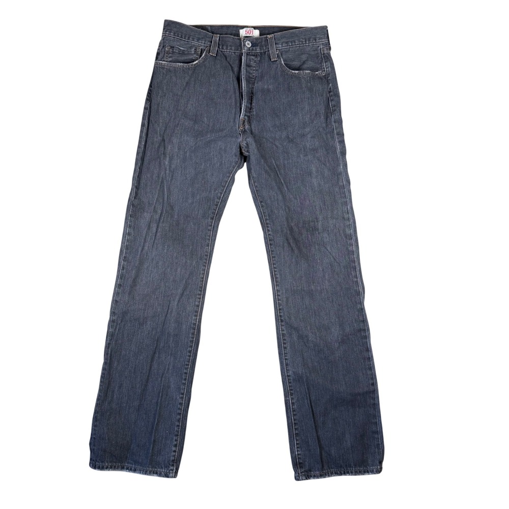 Levis 501 Original Straight Leg Jeans Mens 34x33 Faded Black Gray Button Fly